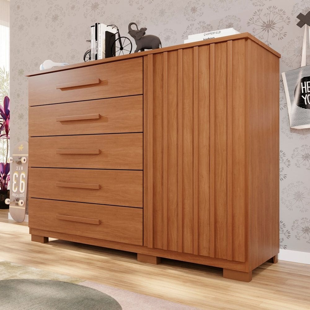 Cômoda para Quarto 1 Portas 5 Gavetas Jaspe Expresso Móveis Cinamomo