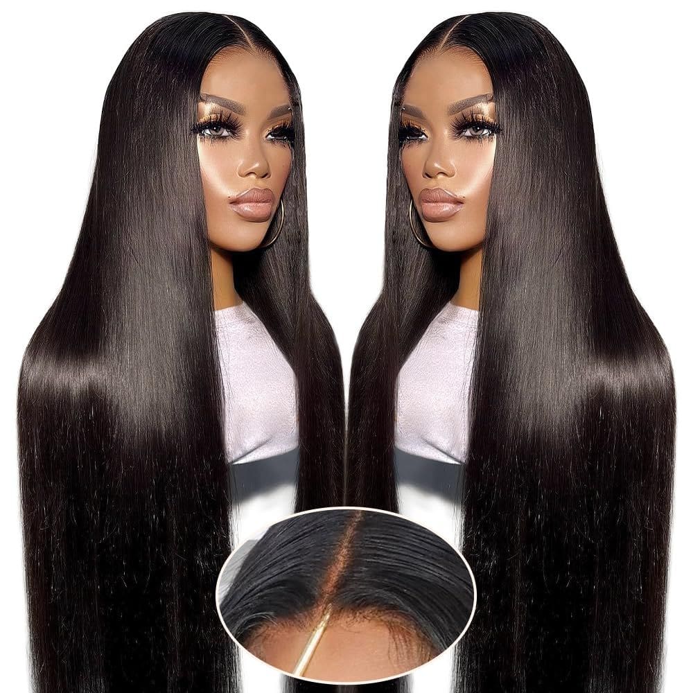 Perucas Azkiu Wear and Go, sem cola, de renda reta, 24"