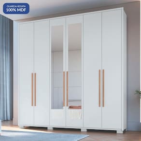 Guarda-roupa 6 Portas 3 Gavetas com Espelho Safira Branco Line