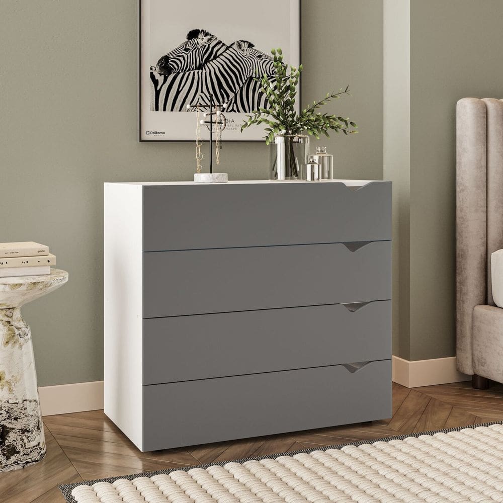 Cômoda 4 Gavetas 83,8cm X 90cm Porto Branco/Cinza