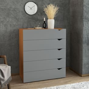 Cômoda 5 Gavetas 104,2cm X 90cm Porto Freijó/Cinza