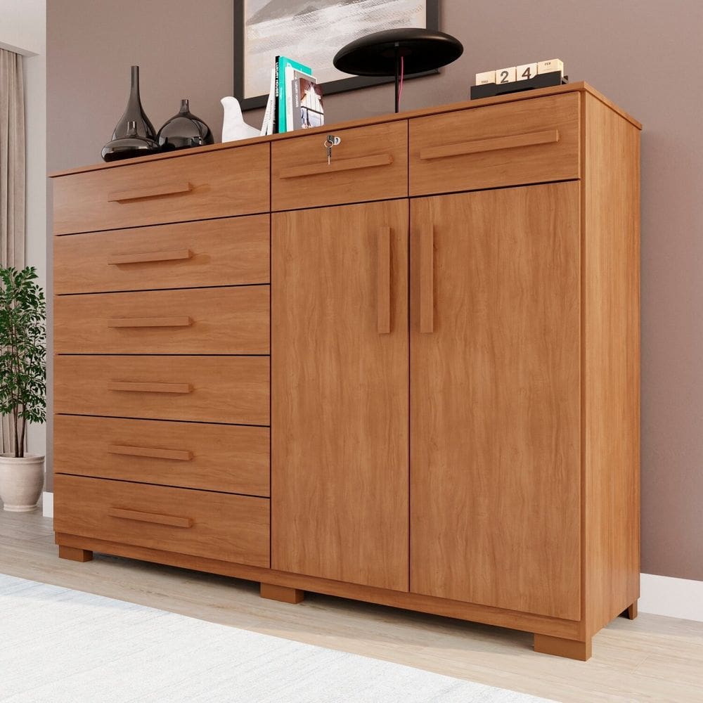 Cômoda para Quarto 2 Portas 8 Gavetas Esmeralda Expresso Móveis Cinamomo