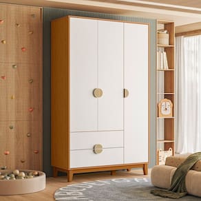 Guarda Roupa 03 Portas e 02 Gavetas Kid Cinamomo / Branco