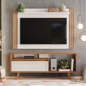 Rack com Painel para Tv até 65 Polegadas e Ripado Freijó Trend/Off White TX