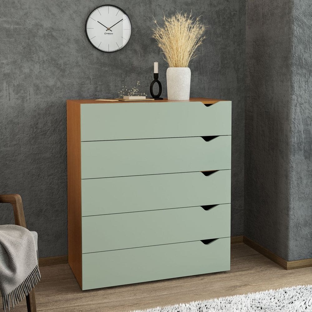 Cômoda 5 Gavetas 104,2cm X 90cm Porto Freijó/Verde