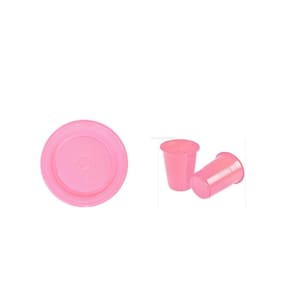 Kit Prato E Copo Rosa De Plástico Descartável- 100Un