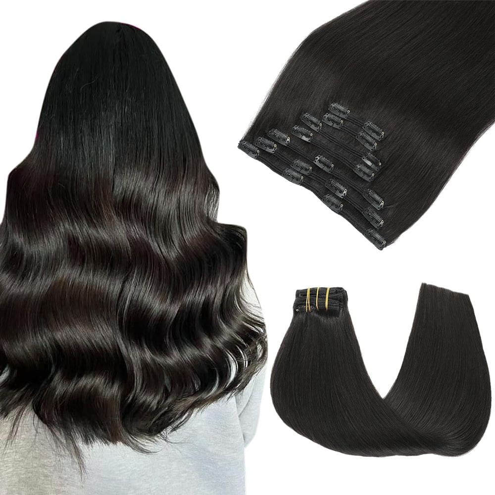 Extensões de cabelo SAFIRENY Clip em 14cm, preto natural, 140g