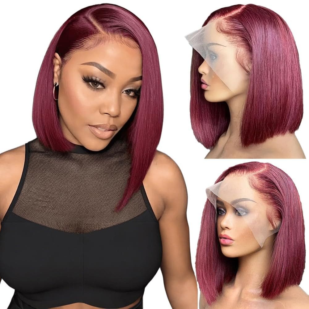 Peruca SKYDO 99j Bob 35cm Borgonha 180 Density Lace Front