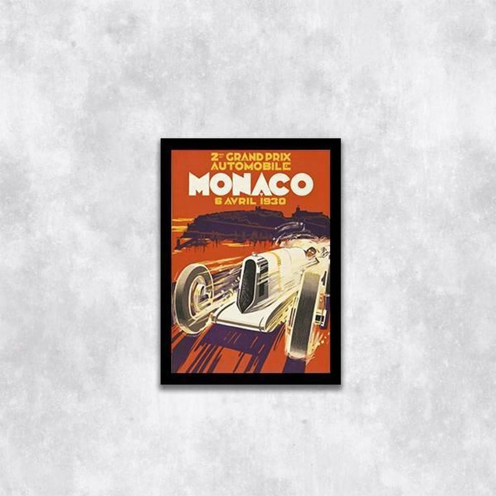 Quadro Carro De Corrida Em Mônaco 33X24Cm - Moldura Preta