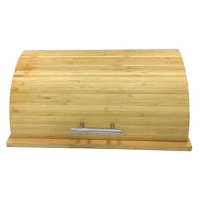 Porta Pão Em Bambu Com Tampa Retrátil C/Alça Em Metal 39Cm