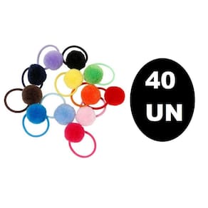 40 Elásticos Para Cabelo Pompom Maria Chiquinha Colorida