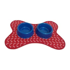 Kit Tapete Vermelho E Comedouro/Bebedouro Azul
