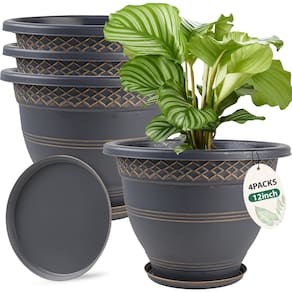 Vasos para plantas Usocik, pacote com 4, 30 cm de plástico com orifícios de drenagem e pires
