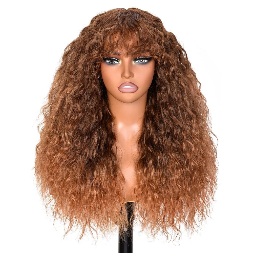 Peruca Muswanna Ombre Brown Curly com franja para mulheres