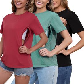 Camisetas de amamentação femininas Ecavus, pacote com 3 unidades para amamentação