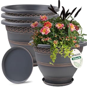 Vasos para plantas Usocik, pacote com 4 vasos de flores de plástico de 30 cm com pires