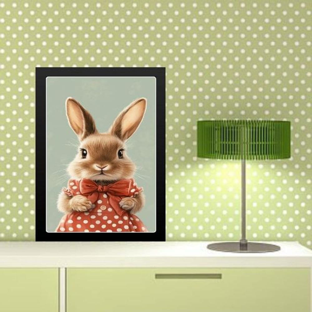Quadro Coelhinha Vestido Poá Vermelho 33X24Cm