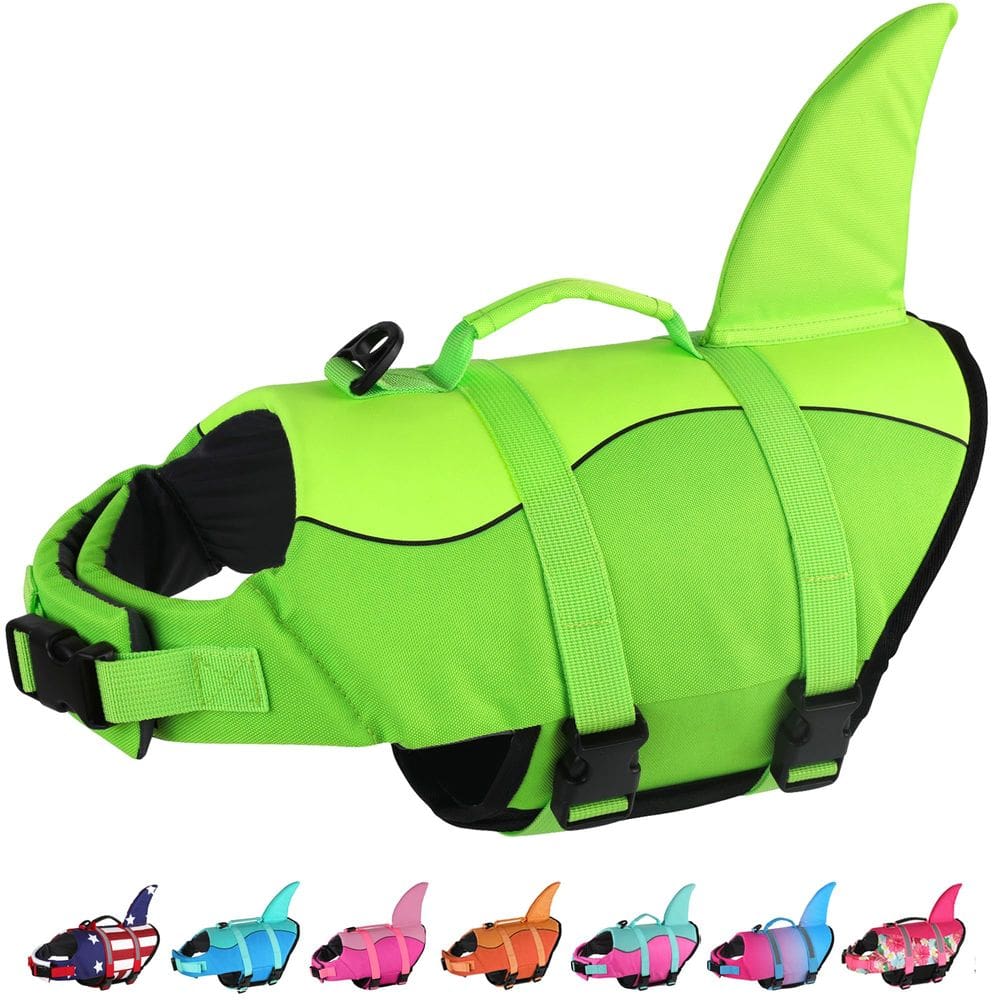 Colete de natação Dog Life Jacket Dogcheer Cute Shark para cães verde