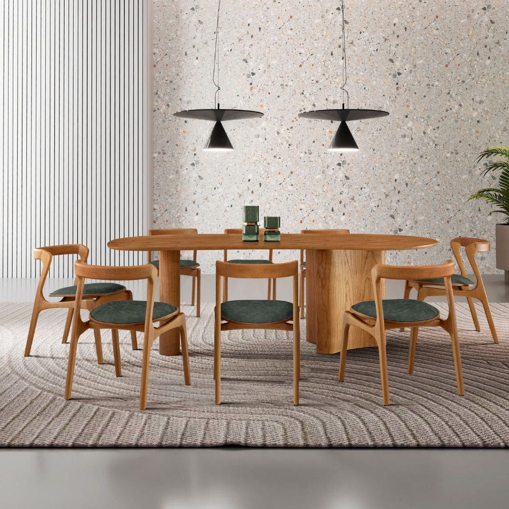 Mesa de Jantar Soláris 220cm Madeira Tampo Laminado Orgânico com 8 cadeiras Solaris