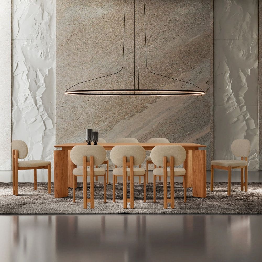 Mesa de Jantar Nala 220cm Madeira Tampo Laminado com 8 cadeiras Nala