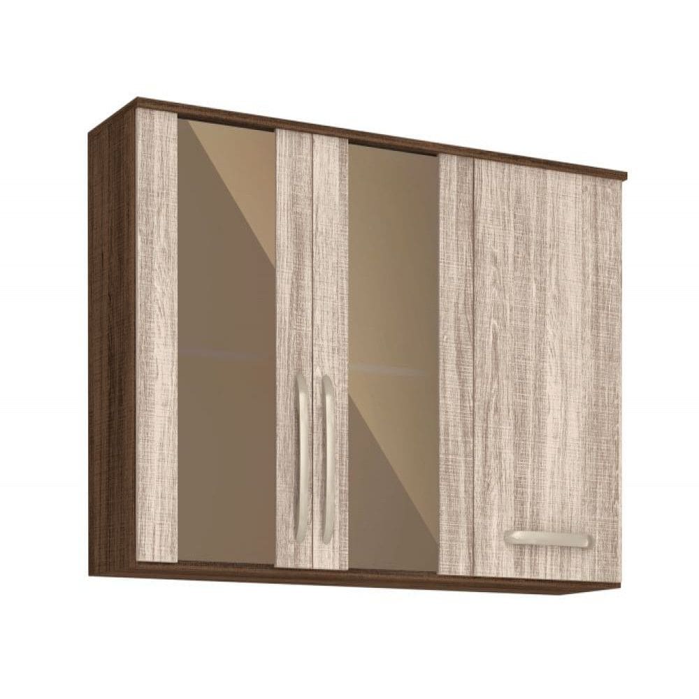 Armario Aereo 120 cm 3 Portas Amendoa/Rustico Loa Nicioli