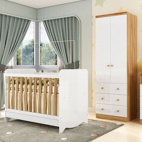Quarto de Bebê com Berço Minicama Ben e Guarda Roupa Smim New 100 MDF Móveis Peroba