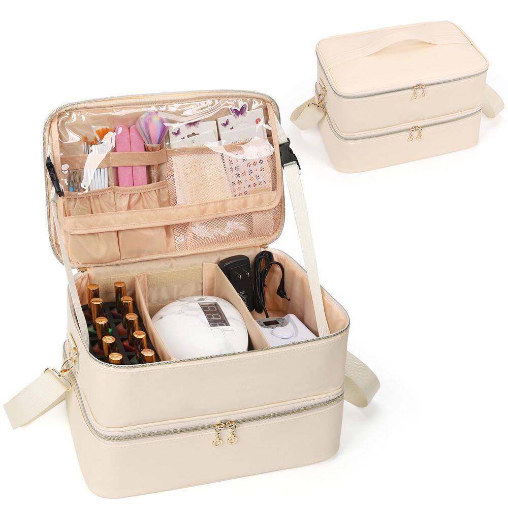 Estojo organizador de esmaltes de couro etéreo branco com mais de 50 garrafas