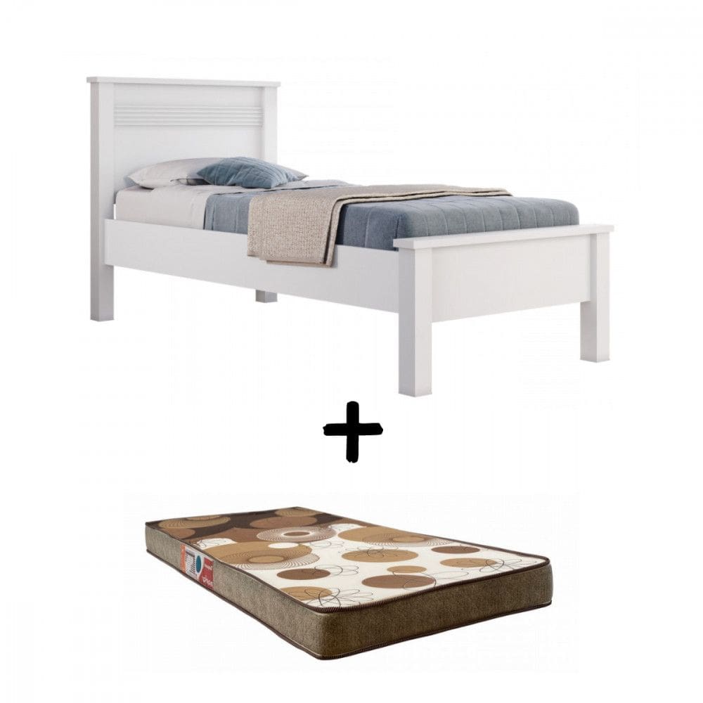 Cama de Solteiro com Colchão 88 Barcelona Branco Conquista