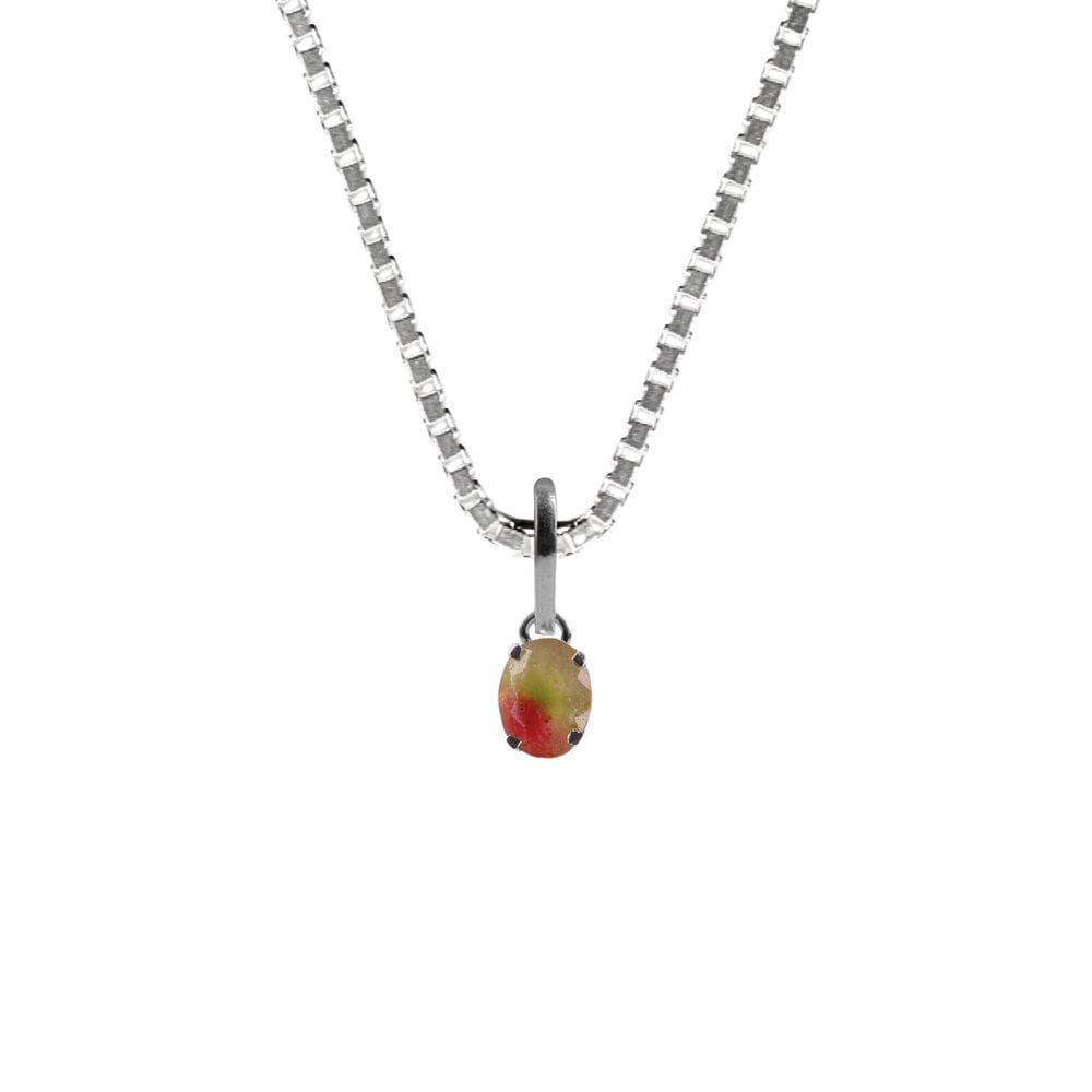 Colar 50Cm Prata 925 Turmalina Melancia Oval Verdadeira