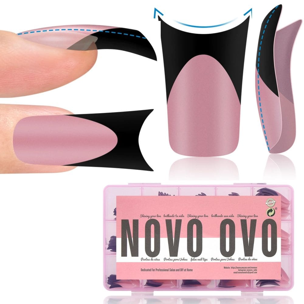 Nail Tips NOVO OVO Black French Tip Full Cover x150 unidades