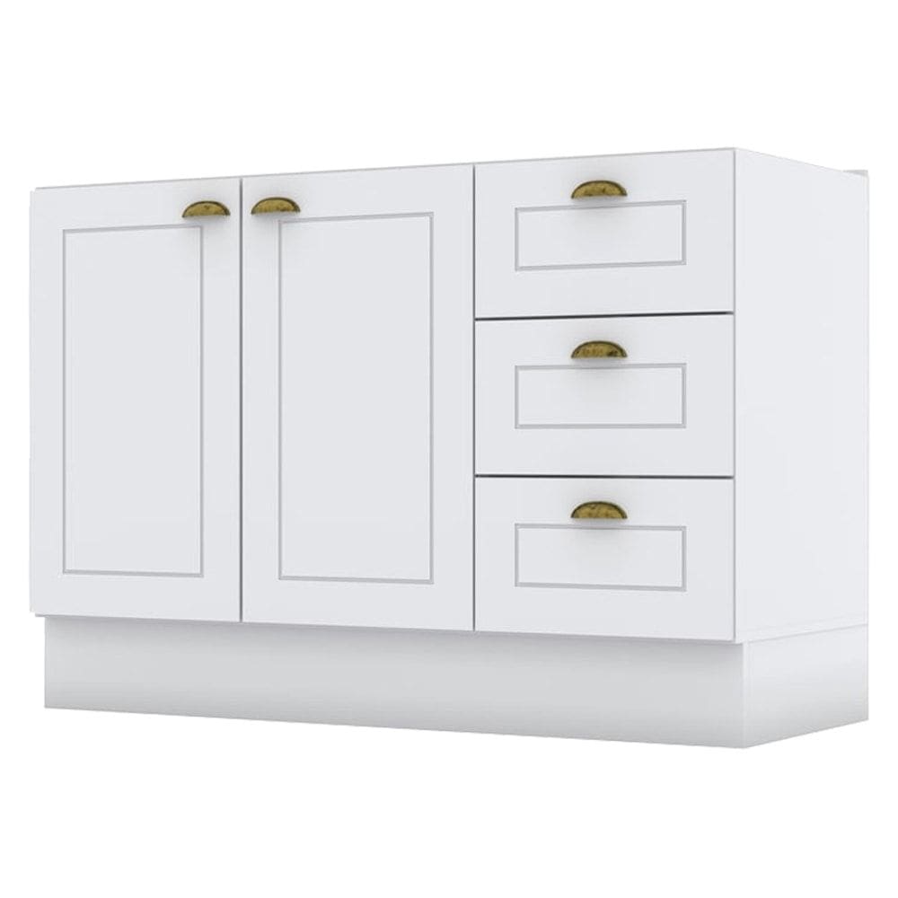 Balcao Pia 2 Portas 3 Gavetas 120 cm C353 Americana Branco Henn