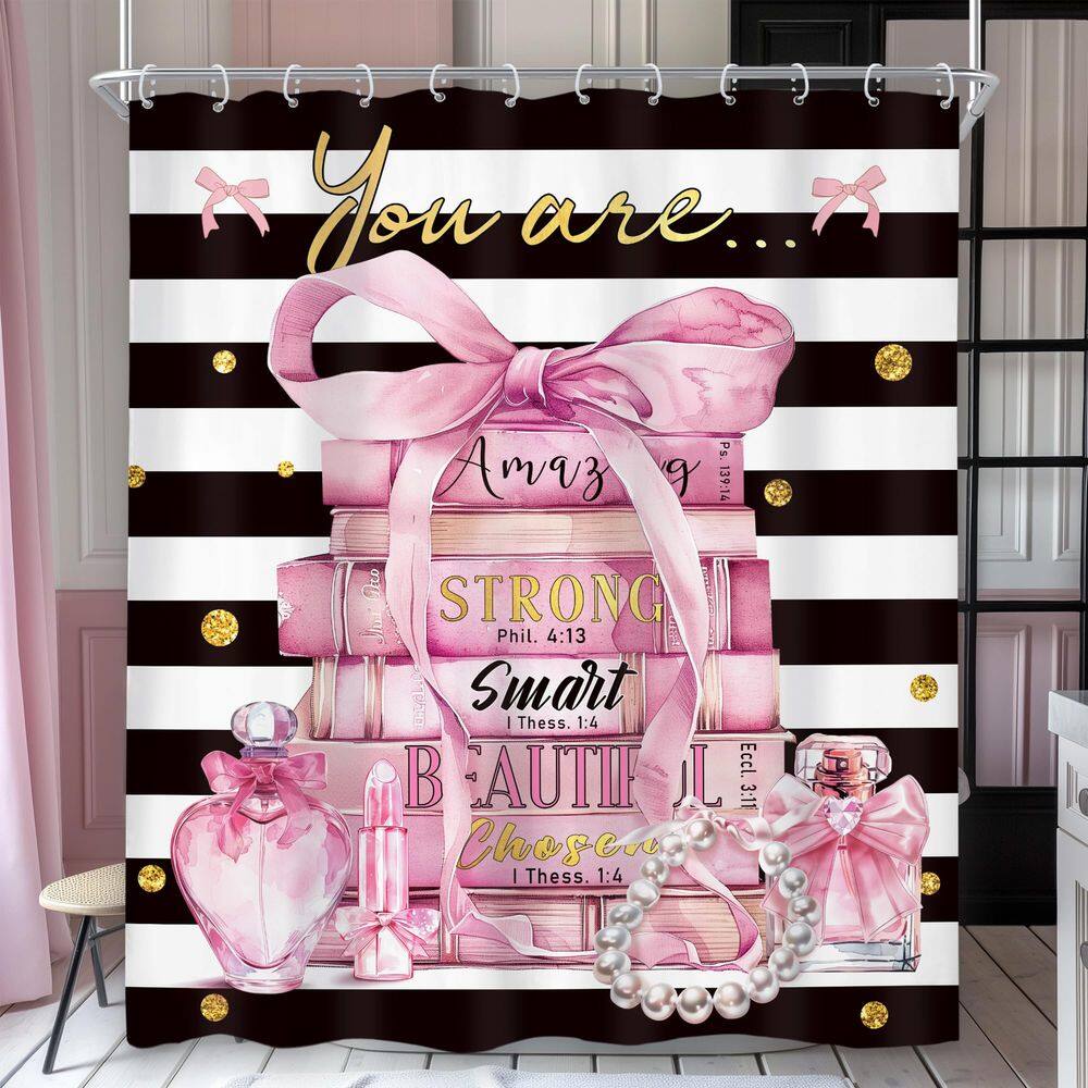 Cortina de chuveiro Riyidecor Pink Fashion Bow Girly 150x180cm