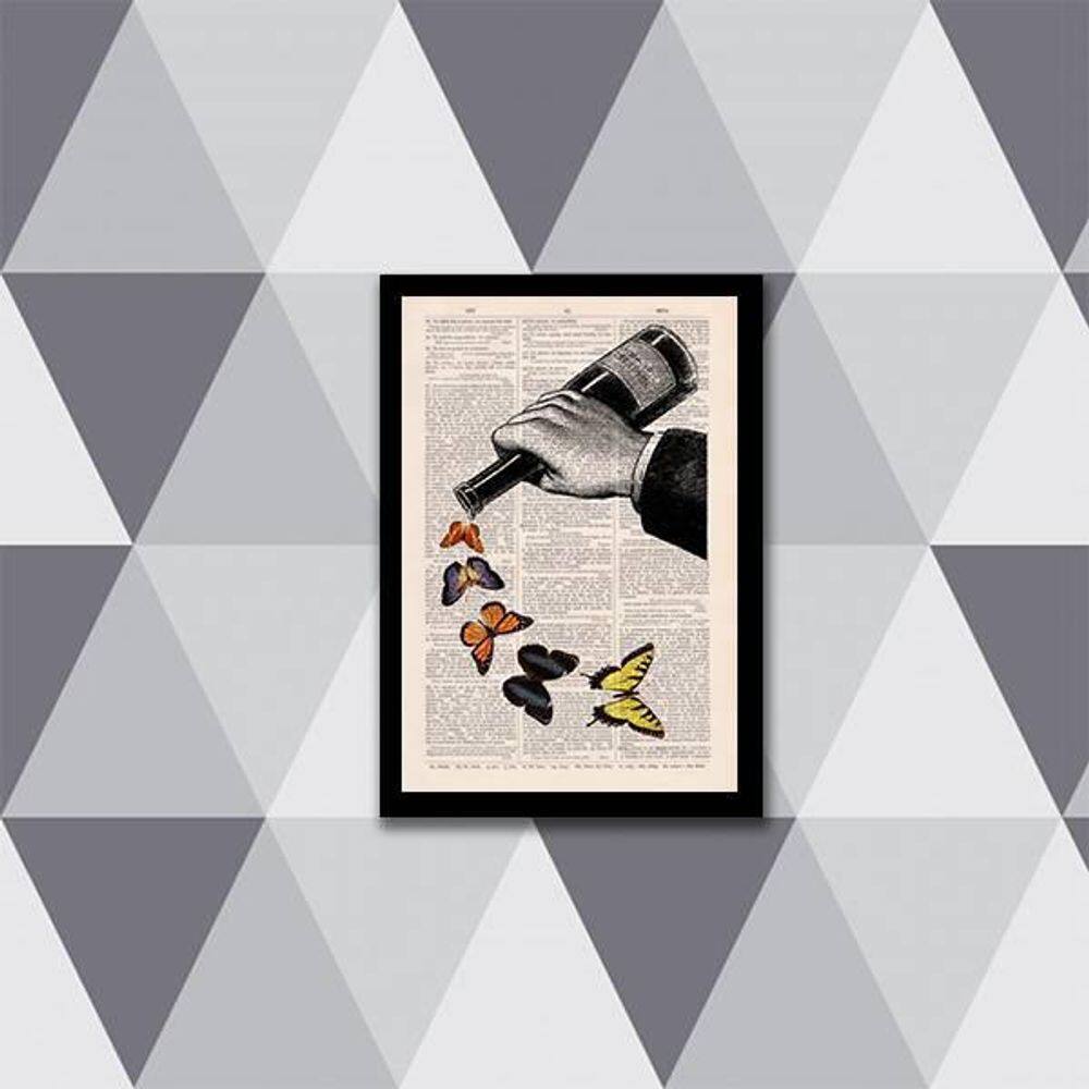 Quadro Garrafa De Vinho Com Borboletas 24X18Cm