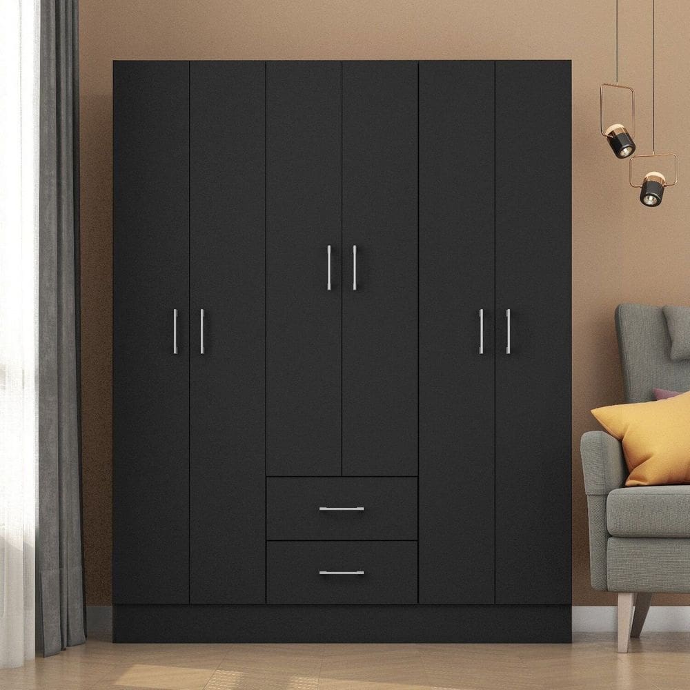 Guarda-roupa Jamaica 6 Portas 2 Gavetas Preto
