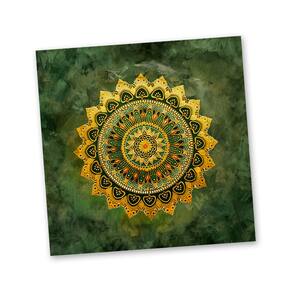 Toalha mandala Flor laranja borda verde 70 cm