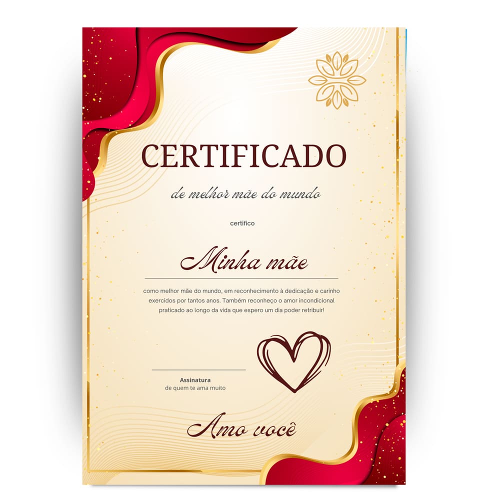 Certificado de Melhor Mãe do Mundo Presente dia Das Mães