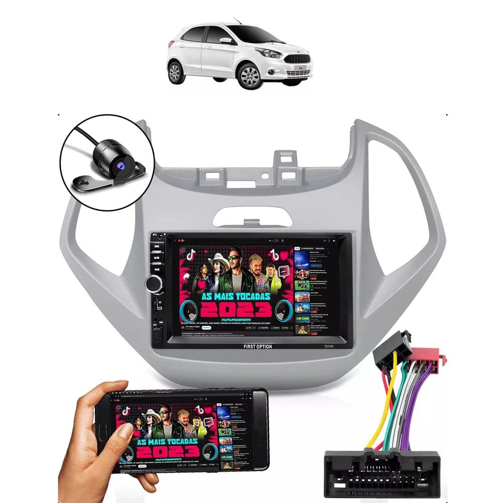 Kit Multimídia Ford Ka 2014 / 2018 Mold Prata 7 Pol Carplay AndroidAuto Usb - 7810HCPAA FirstOption