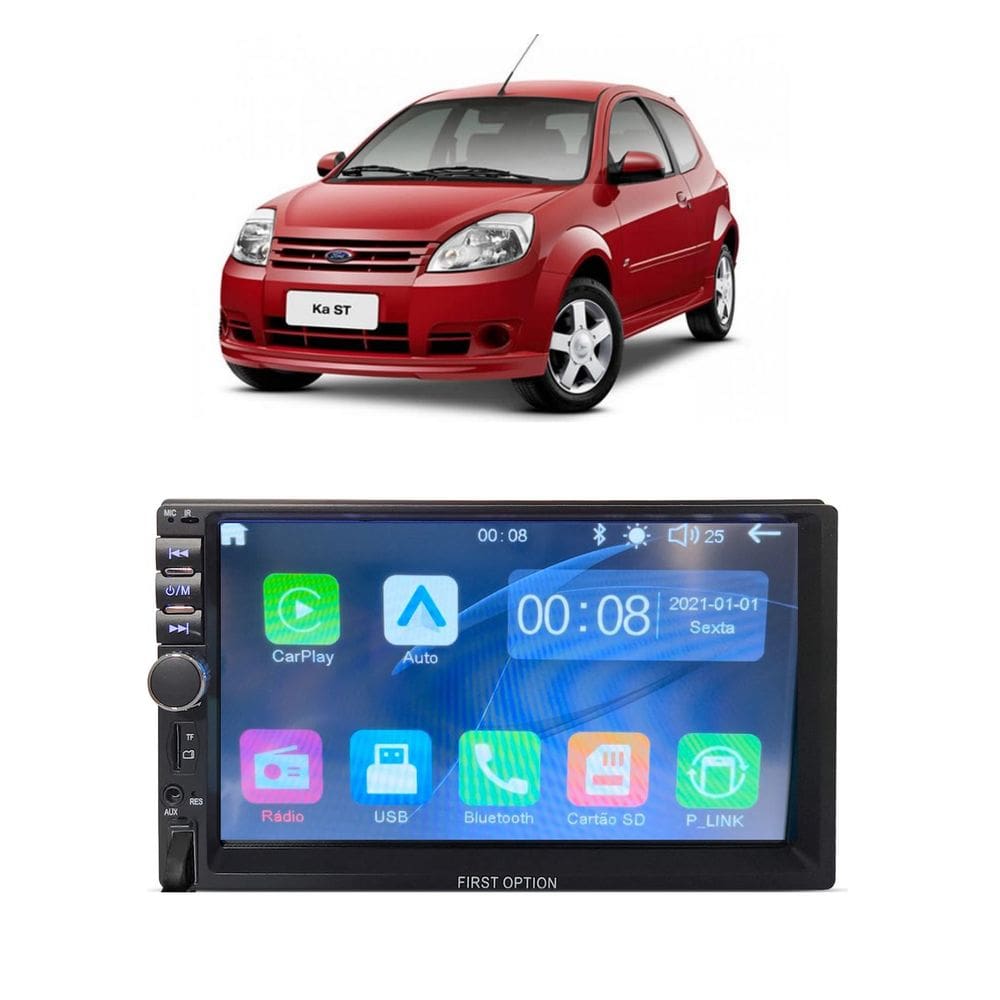 Kit Multimídia Ka 2008 / 2013 7 Pol Carplay AndroidAuto USB BT FM - 7810HCPAA FirstOption