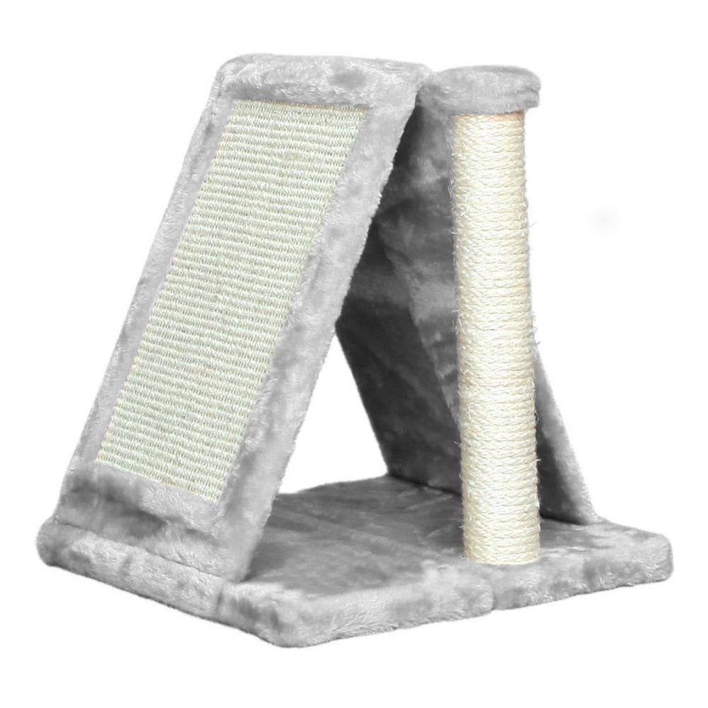 Arranhador Para Gatos Poste Sisal Cabana Pelucia Cinza