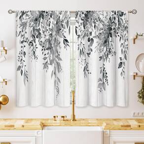 Cortinas de cozinha oolygoo Farmhouse Grey Eucalyptus 66x91cm