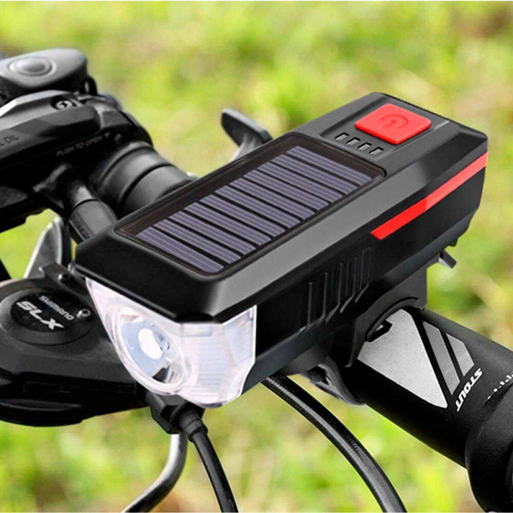 Farol Para Bicicleta Solar E Usb Recarregável