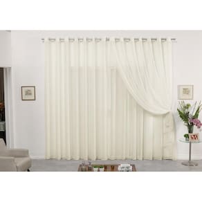 Cortina De Varão Voil Duplo Pérola 6,00X2,80 Sala Ou Quarto