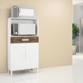 Balcão Armário Organizador Microondas e Forno Duplo Branco/Rústico