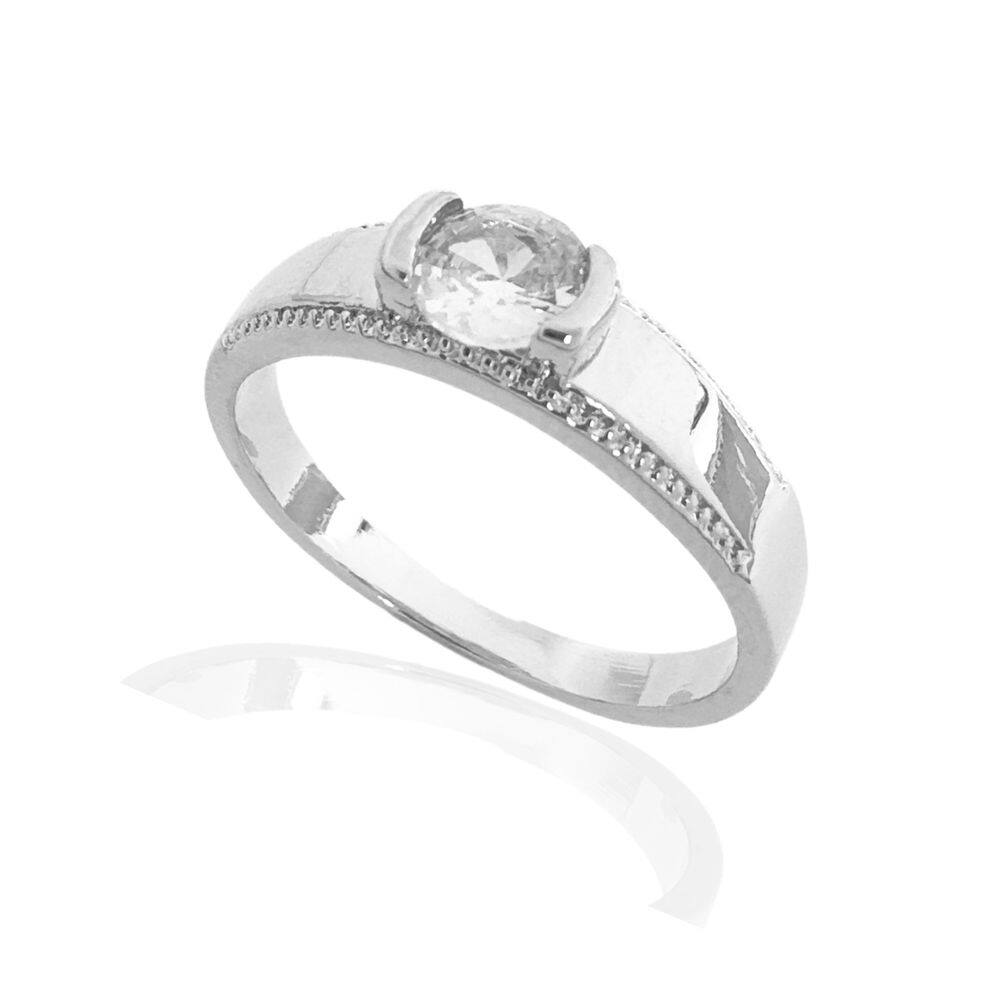Anel Aro Liso Com Zircônia Cristal Banhado a Prata