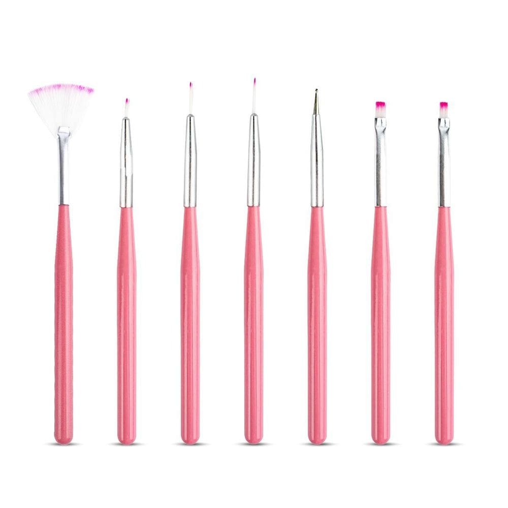 Kit 6 Pincéis + 1 Boleador Rosa Decoração De Unhas Nail Art