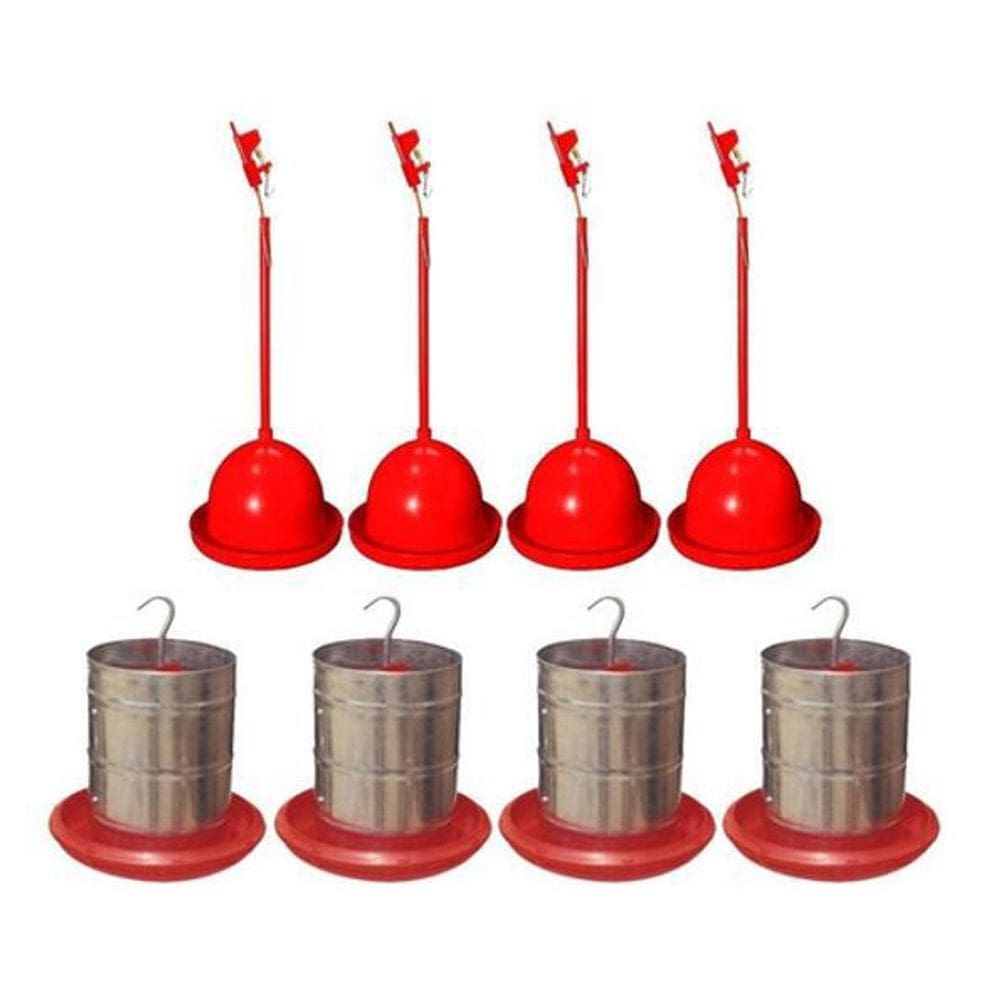 Kit 4 Bebedouros Pendulares + 4 Comedouros Galvanizado 5Kg
