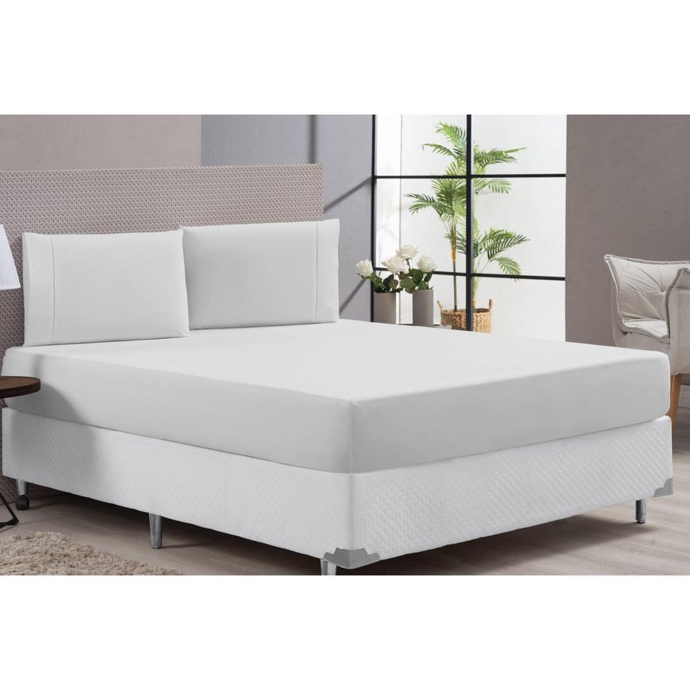 Lençol Cama Casal Padrão Cor Branca Macio 400 Fios