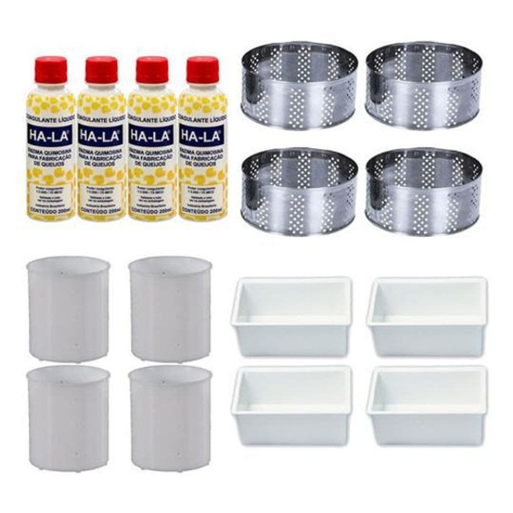 Kit 4 Coalhos 200Ml + 12 Formas Plásticas Inox Para Queijos