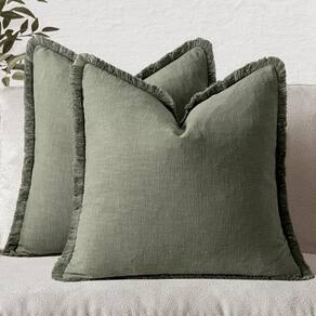 Capas de almofada MIULEE Linen Fringe Light Olive Green