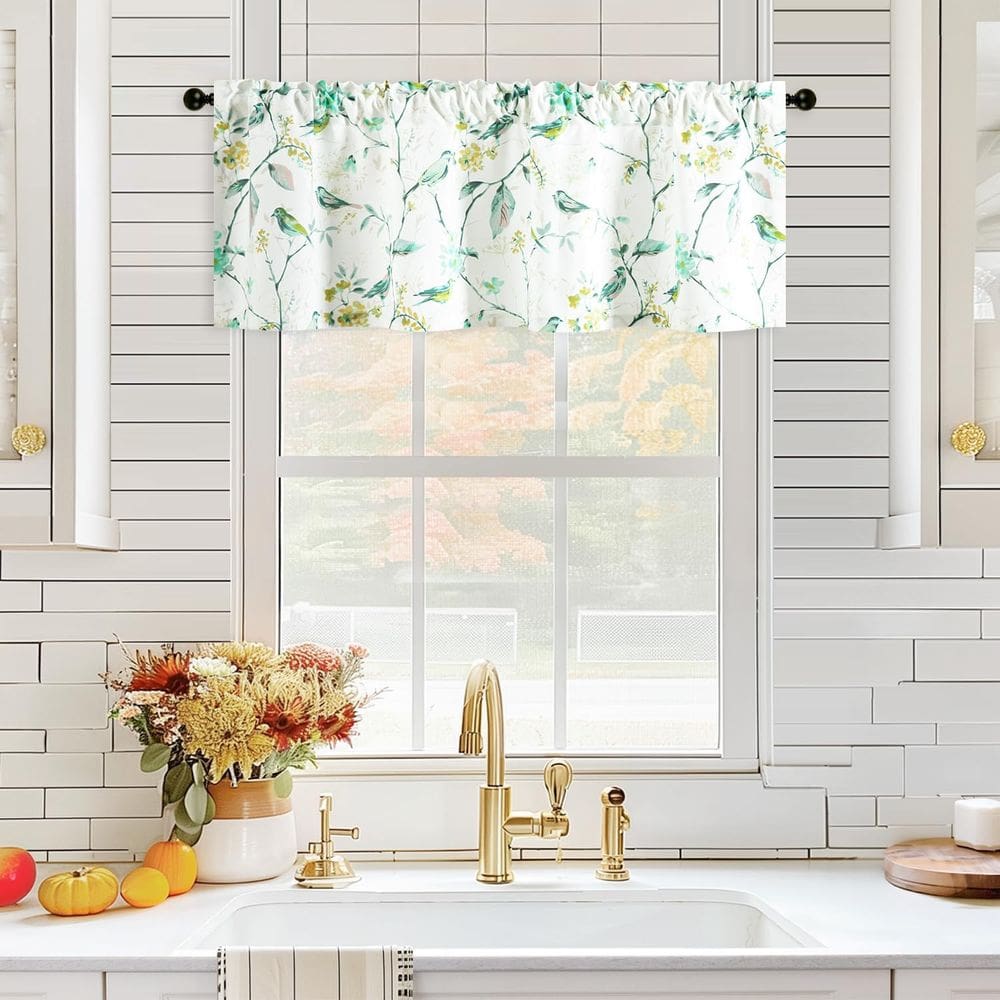 Cortinas Valance VOGOL Birds Print Linho texturizado 60x45cm verde